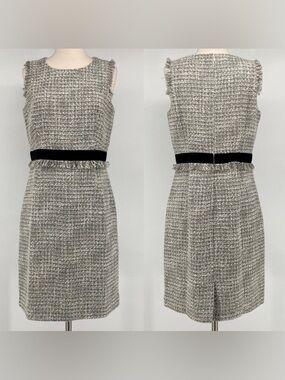J. CREW - 8 - Sleeveless White and Black Shiny Tweed Sheath Dress